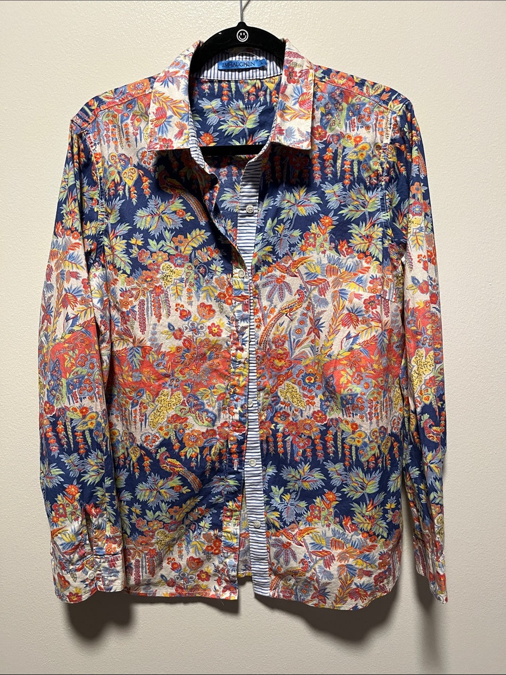J.MCLAUGHLIN Lois Long Sleeve Cotton Tropical Floral Button-Down Shirt, Size L